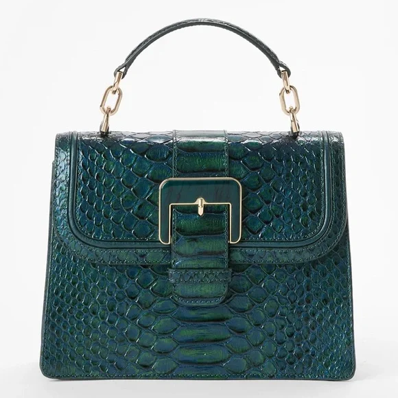 NWT-Brahmin-Small Hallie-Evergreen Kalopsia-TopHandle Satchel-SnakeEmbossed-$375 - Picture 12 of 16